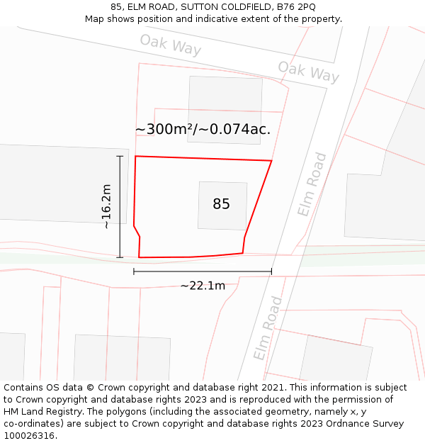 85, ELM ROAD, SUTTON COLDFIELD, B76 2PQ: Plot and title map