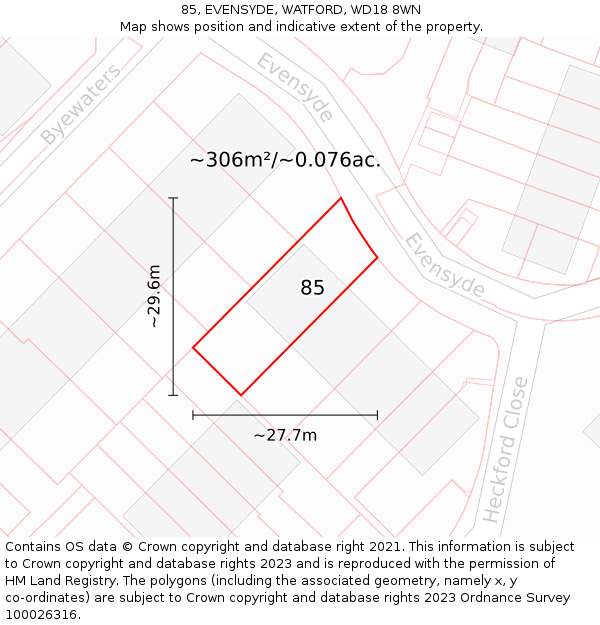 85, EVENSYDE, WATFORD, WD18 8WN: Plot and title map
