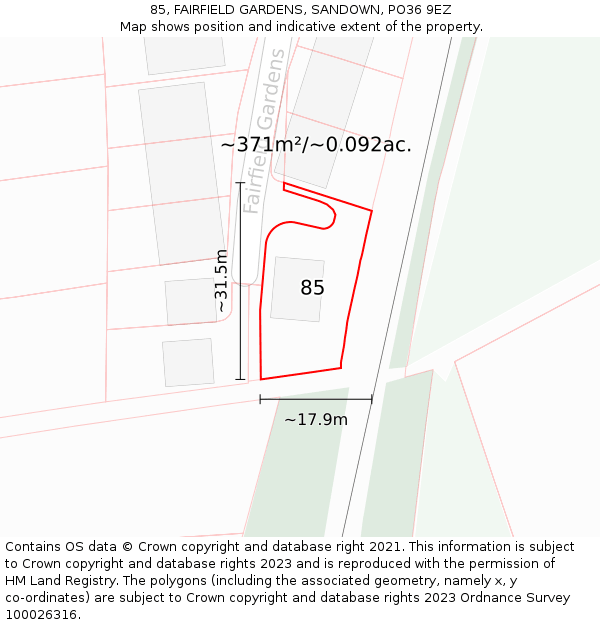 85, FAIRFIELD GARDENS, SANDOWN, PO36 9EZ: Plot and title map