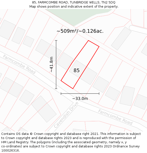 85, FARMCOMBE ROAD, TUNBRIDGE WELLS, TN2 5DQ: Plot and title map