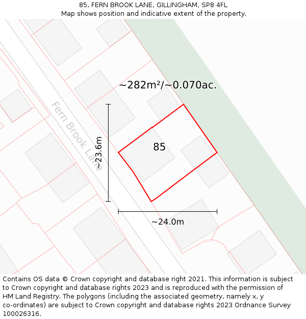 85, FERN BROOK LANE, GILLINGHAM, SP8 4FL: Plot and title map