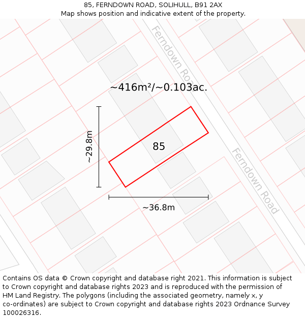 85, FERNDOWN ROAD, SOLIHULL, B91 2AX: Plot and title map