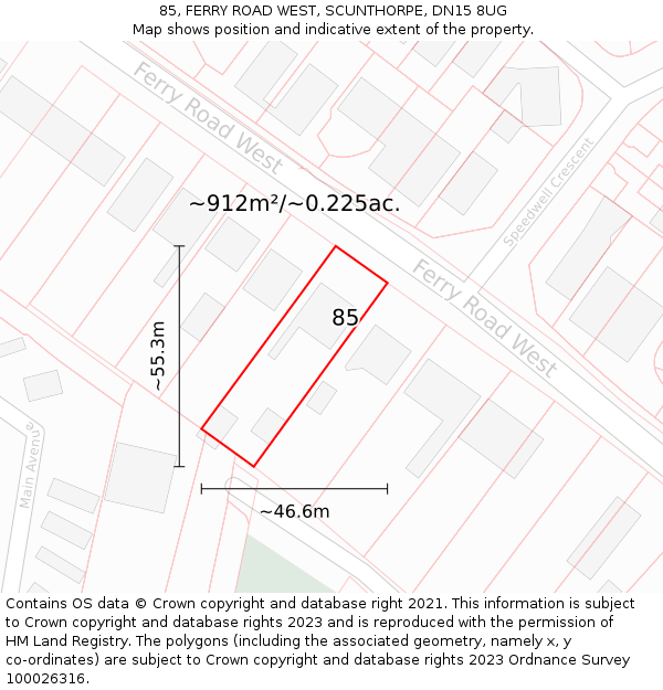 85, FERRY ROAD WEST, SCUNTHORPE, DN15 8UG: Plot and title map