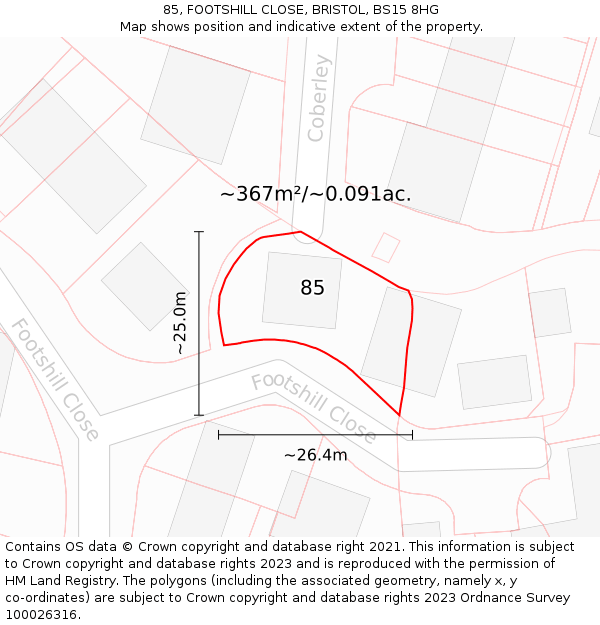 85, FOOTSHILL CLOSE, BRISTOL, BS15 8HG: Plot and title map