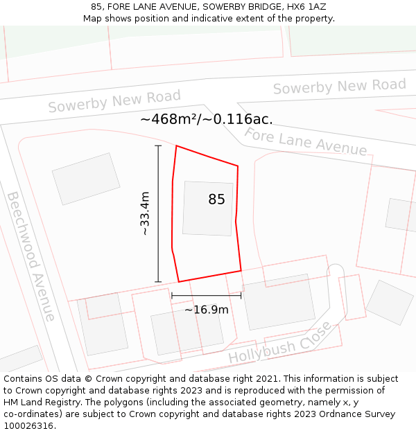 85, FORE LANE AVENUE, SOWERBY BRIDGE, HX6 1AZ: Plot and title map