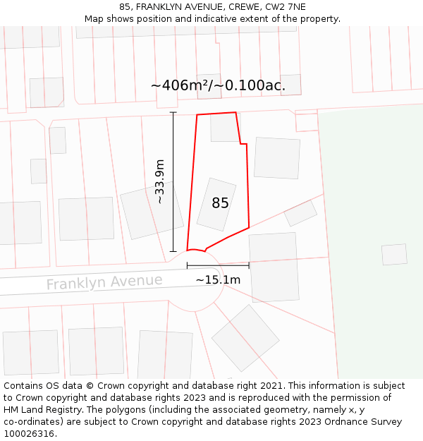 85, FRANKLYN AVENUE, CREWE, CW2 7NE: Plot and title map