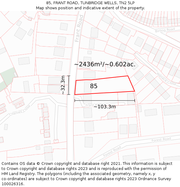 85, FRANT ROAD, TUNBRIDGE WELLS, TN2 5LP: Plot and title map