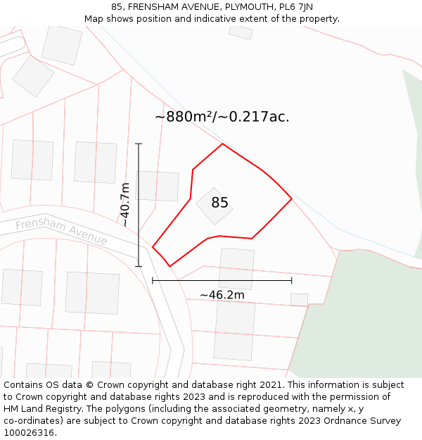 85, FRENSHAM AVENUE, PLYMOUTH, PL6 7JN: Plot and title map