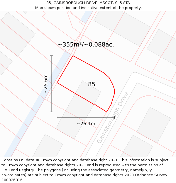 85, GAINSBOROUGH DRIVE, ASCOT, SL5 8TA: Plot and title map