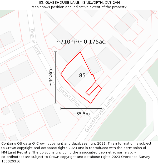 85, GLASSHOUSE LANE, KENILWORTH, CV8 2AH: Plot and title map