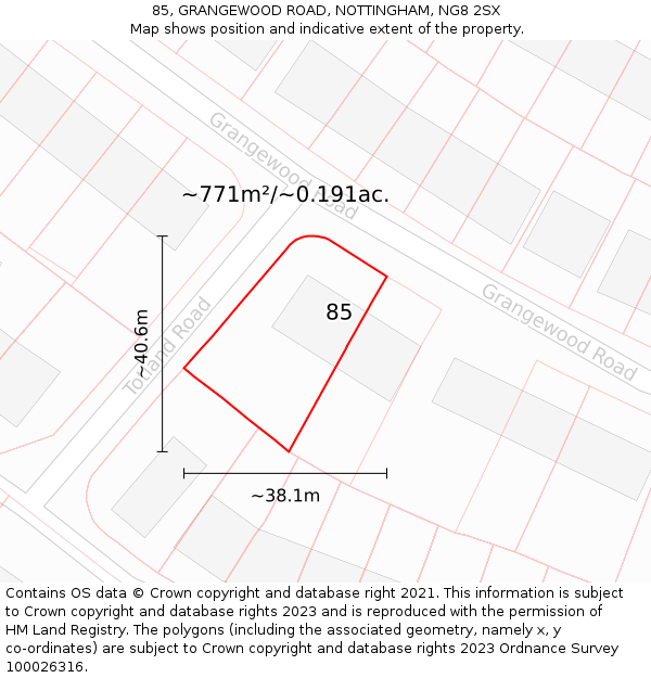 85, GRANGEWOOD ROAD, NOTTINGHAM, NG8 2SX: Plot and title map