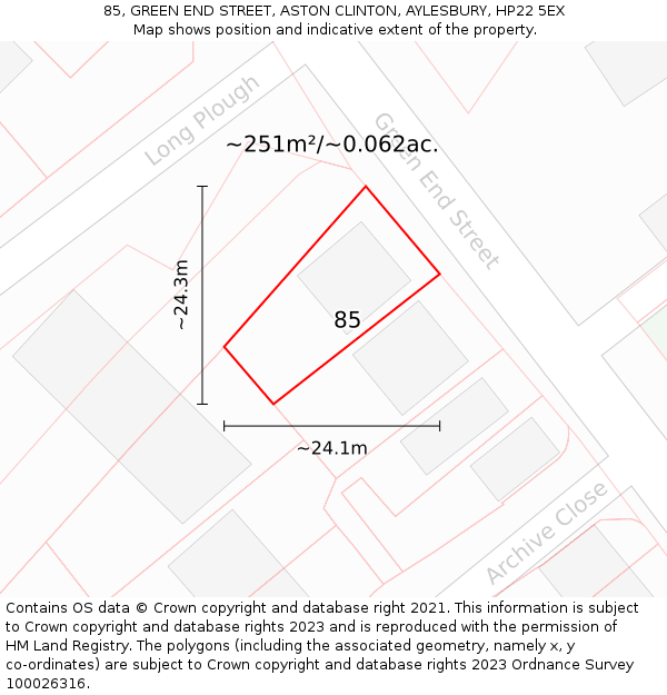 85, GREEN END STREET, ASTON CLINTON, AYLESBURY, HP22 5EX: Plot and title map