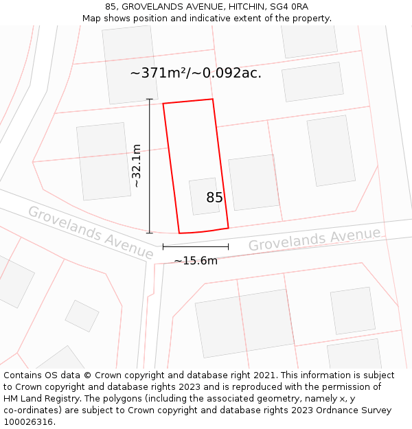 85, GROVELANDS AVENUE, HITCHIN, SG4 0RA: Plot and title map