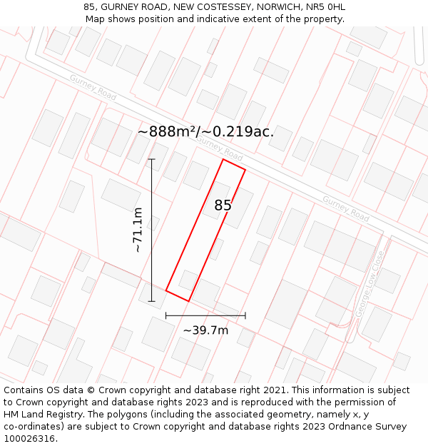 85, GURNEY ROAD, NEW COSTESSEY, NORWICH, NR5 0HL: Plot and title map