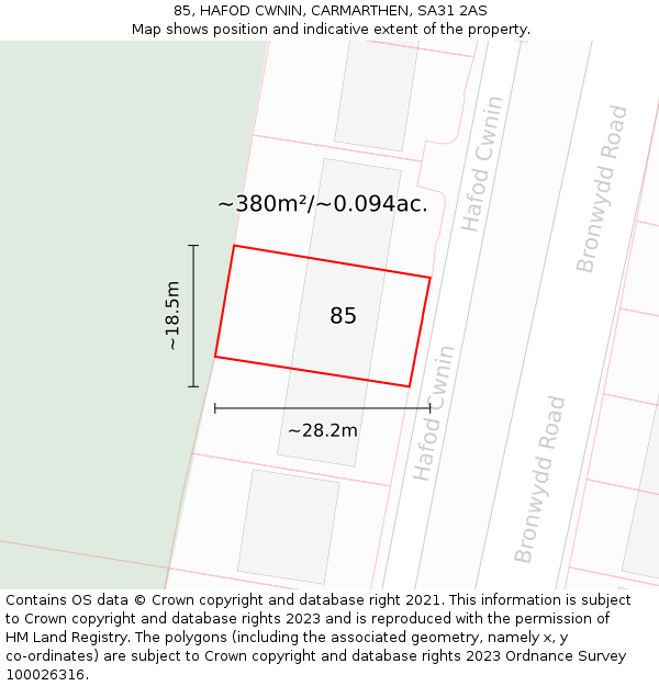 85, HAFOD CWNIN, CARMARTHEN, SA31 2AS: Plot and title map