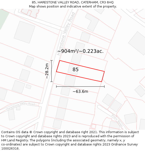 85, HARESTONE VALLEY ROAD, CATERHAM, CR3 6HQ: Plot and title map