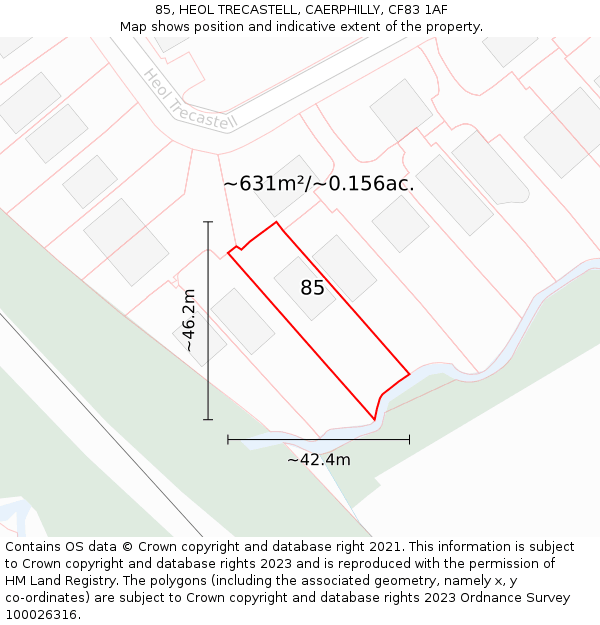 85, HEOL TRECASTELL, CAERPHILLY, CF83 1AF: Plot and title map