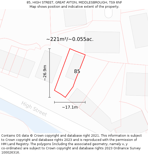 85, HIGH STREET, GREAT AYTON, MIDDLESBROUGH, TS9 6NF: Plot and title map