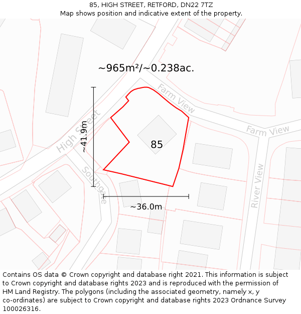 85, HIGH STREET, RETFORD, DN22 7TZ: Plot and title map