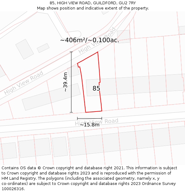 85, HIGH VIEW ROAD, GUILDFORD, GU2 7RY: Plot and title map