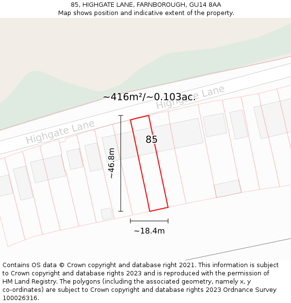 85, HIGHGATE LANE, FARNBOROUGH, GU14 8AA: Plot and title map