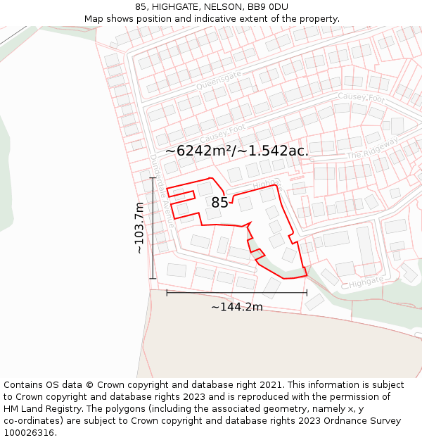 85, HIGHGATE, NELSON, BB9 0DU: Plot and title map