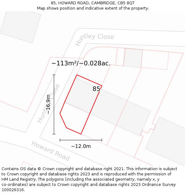 85, HOWARD ROAD, CAMBRIDGE, CB5 8QT: Plot and title map