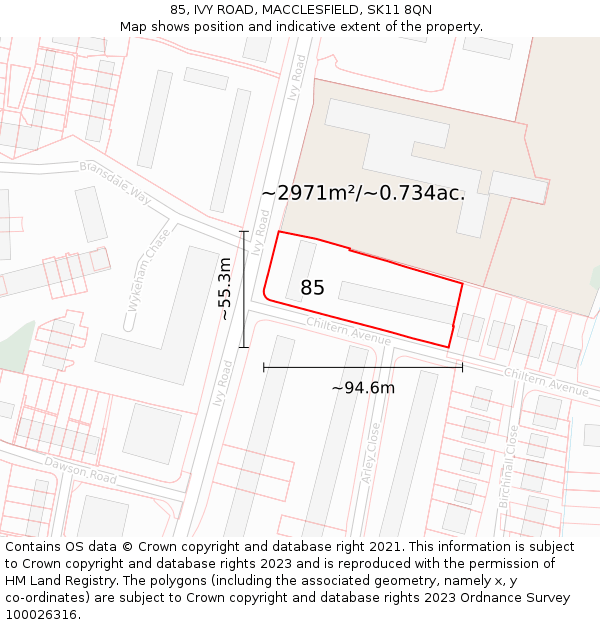 85, IVY ROAD, MACCLESFIELD, SK11 8QN: Plot and title map