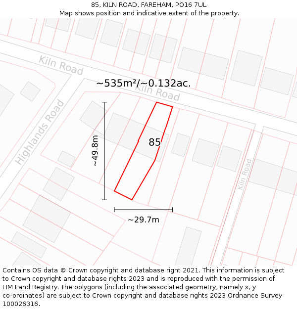 85, KILN ROAD, FAREHAM, PO16 7UL: Plot and title map