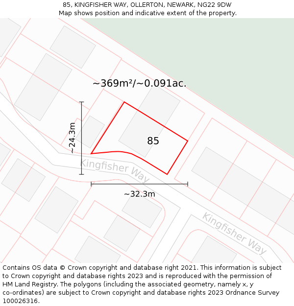 85, KINGFISHER WAY, OLLERTON, NEWARK, NG22 9DW: Plot and title map