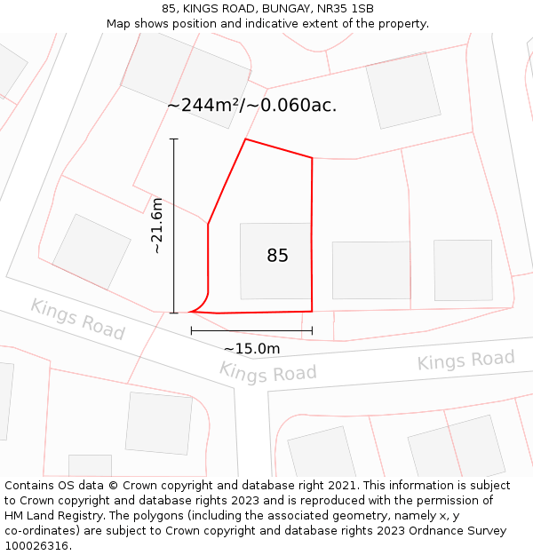 85, KINGS ROAD, BUNGAY, NR35 1SB: Plot and title map