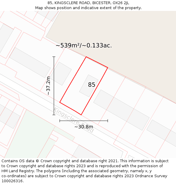 85, KINGSCLERE ROAD, BICESTER, OX26 2JL: Plot and title map