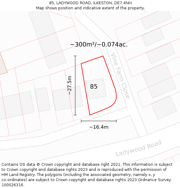 85, LADYWOOD ROAD, ILKESTON, DE7 4NH: Plot and title map