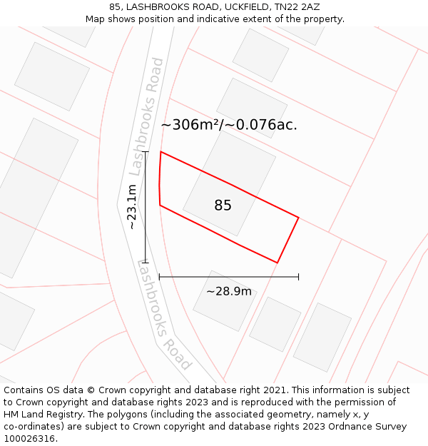 85, LASHBROOKS ROAD, UCKFIELD, TN22 2AZ: Plot and title map