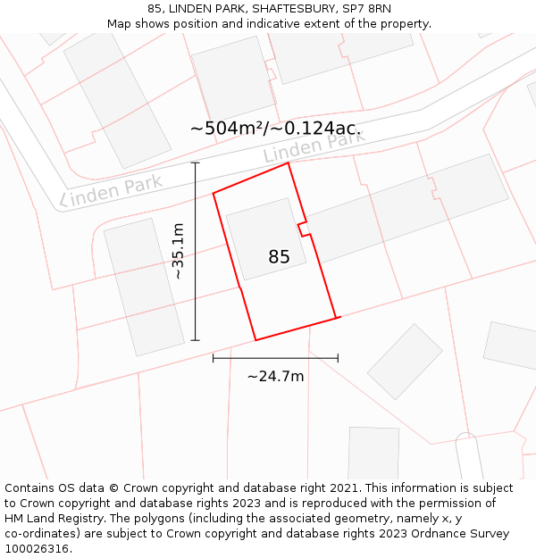 85, LINDEN PARK, SHAFTESBURY, SP7 8RN: Plot and title map