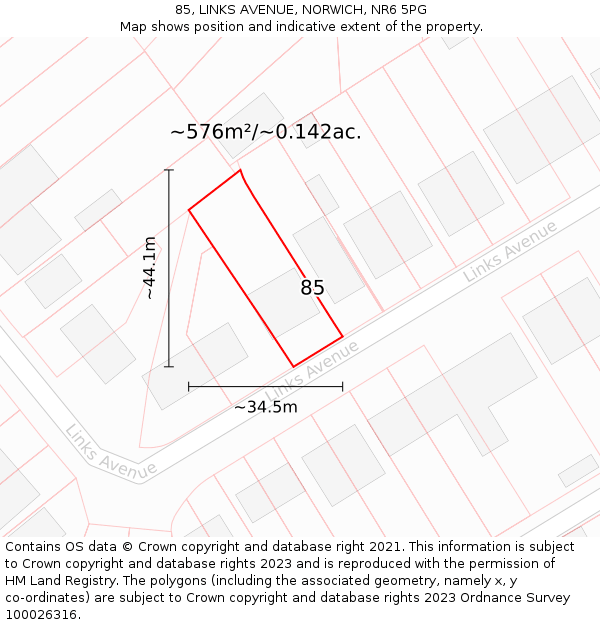 85, LINKS AVENUE, NORWICH, NR6 5PG: Plot and title map