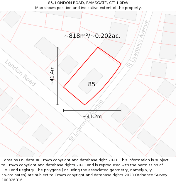 85, LONDON ROAD, RAMSGATE, CT11 0DW: Plot and title map