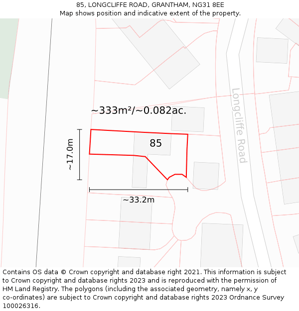 85, LONGCLIFFE ROAD, GRANTHAM, NG31 8EE: Plot and title map