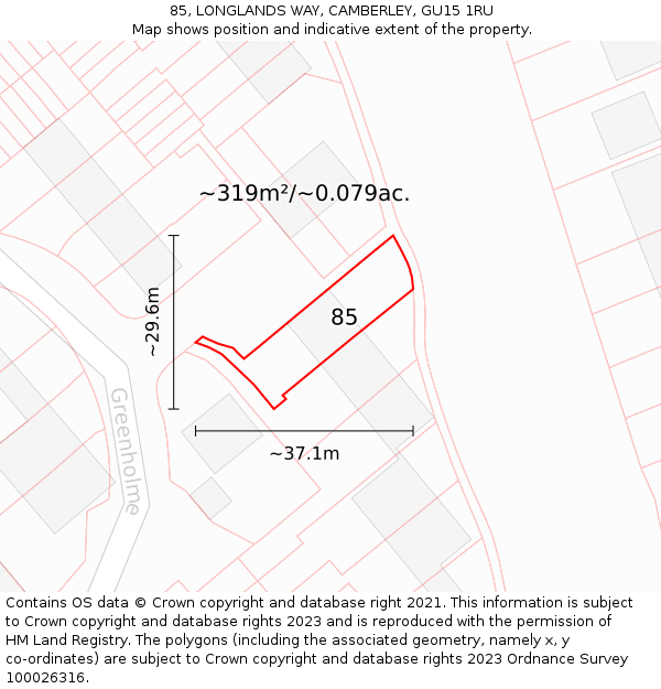 85, LONGLANDS WAY, CAMBERLEY, GU15 1RU: Plot and title map