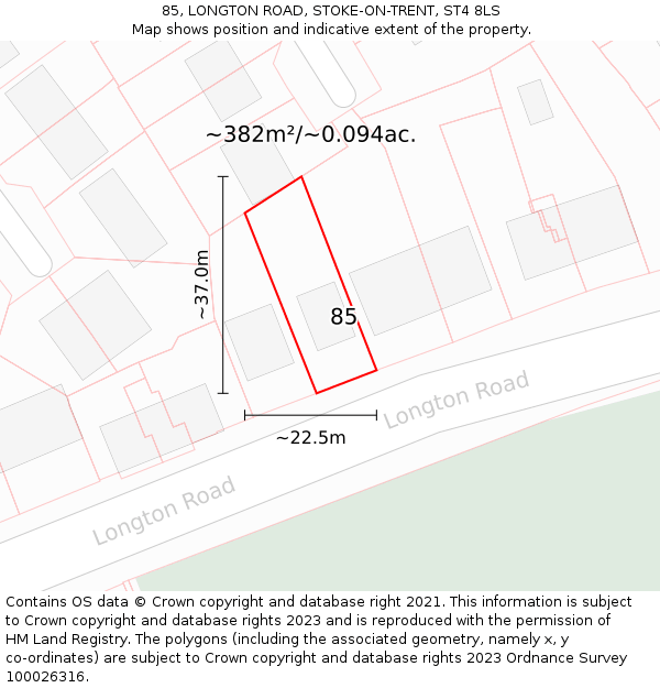 85, LONGTON ROAD, STOKE-ON-TRENT, ST4 8LS: Plot and title map