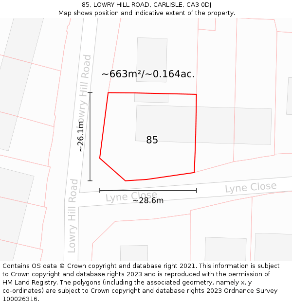 85, LOWRY HILL ROAD, CARLISLE, CA3 0DJ: Plot and title map