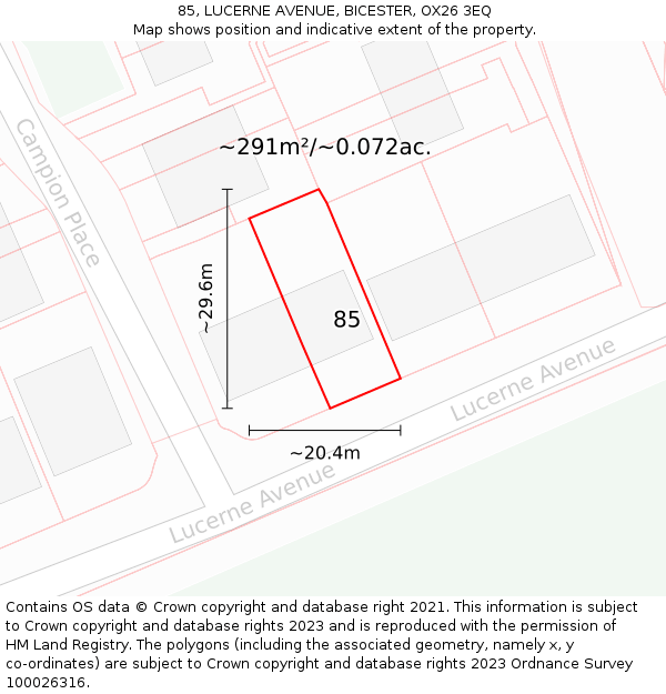 85, LUCERNE AVENUE, BICESTER, OX26 3EQ: Plot and title map