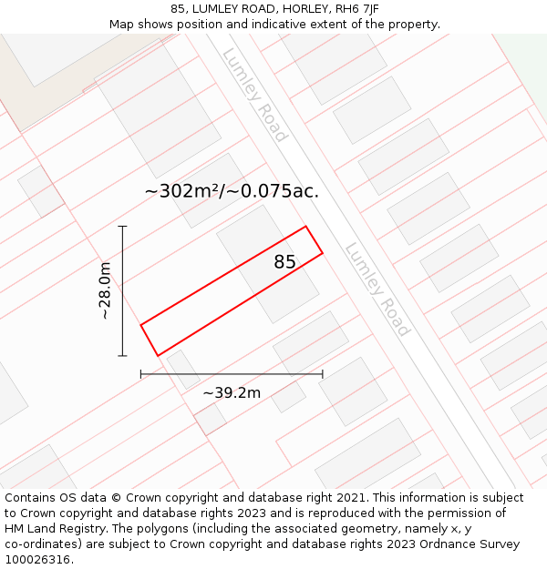 85, LUMLEY ROAD, HORLEY, RH6 7JF: Plot and title map