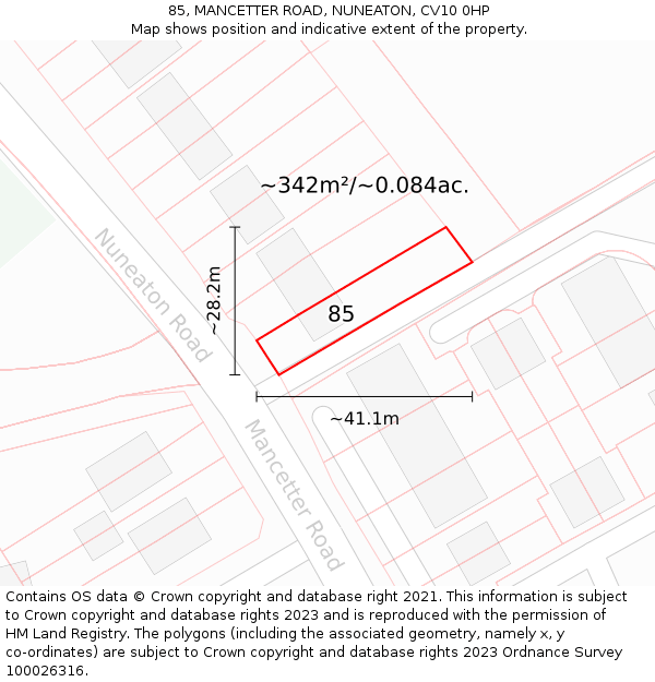 85, MANCETTER ROAD, NUNEATON, CV10 0HP: Plot and title map