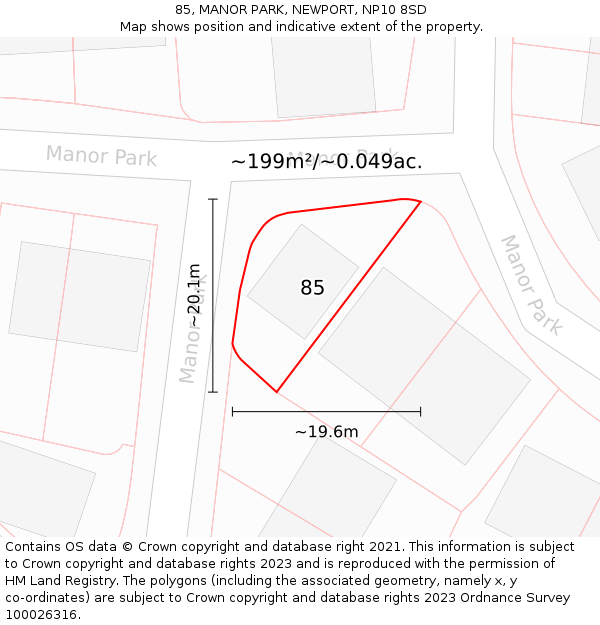 85, MANOR PARK, NEWPORT, NP10 8SD: Plot and title map
