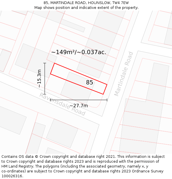 85, MARTINDALE ROAD, HOUNSLOW, TW4 7EW: Plot and title map