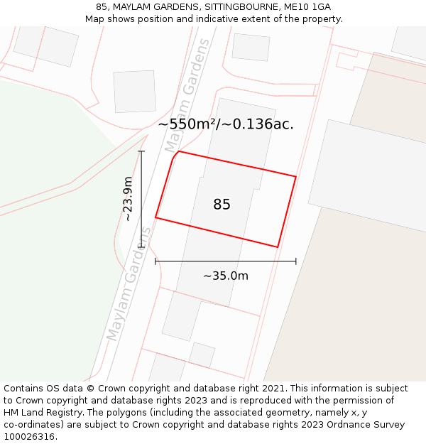 85, MAYLAM GARDENS, SITTINGBOURNE, ME10 1GA: Plot and title map