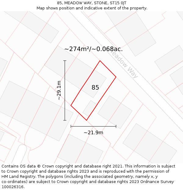 85, MEADOW WAY, STONE, ST15 0JT: Plot and title map