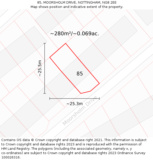 85, MOORSHOLM DRIVE, NOTTINGHAM, NG8 2EE: Plot and title map