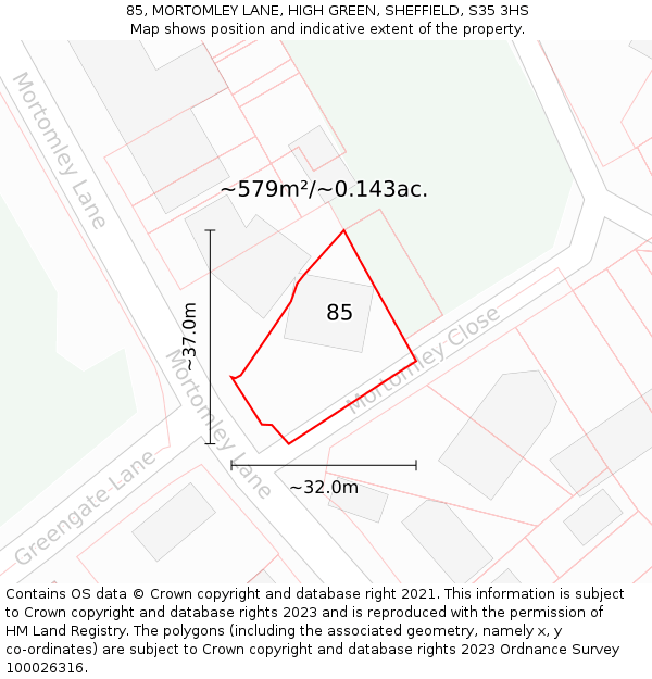 85, MORTOMLEY LANE, HIGH GREEN, SHEFFIELD, S35 3HS: Plot and title map